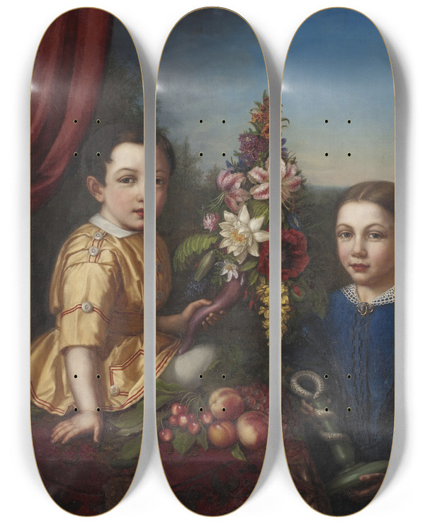 Triptych art skateboard deck of Sofia Adlersparre Syskonen Henrietta Fredrika Von Arbin 18521880 Och Axel Otto Fredrik Von Arbin 18531906 by Sofia Adlersparre