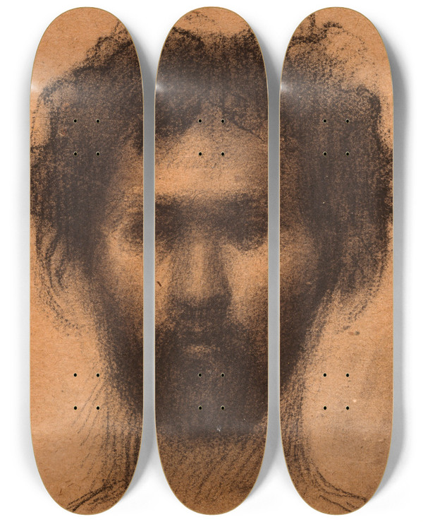 Triptych art skateboard deck of Pierre Puvis De Chavannes Tte Dhomme_2 by Pierre Puvis De Chavannes (1824-1898)