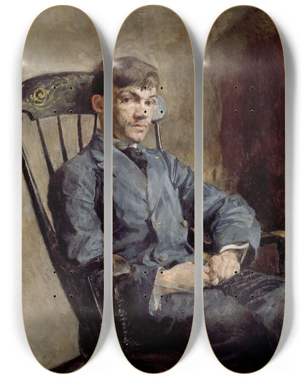 Triptych art skateboard deck of Harriet Backer Portrait Of The Composer Johan Backer Lunde by Harriet Backer (1845-1932)