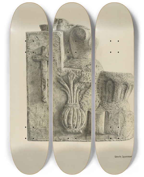 Triptych art skateboard deck of Ursula Lauderdale Limestone Font by Ursula Lauderdale