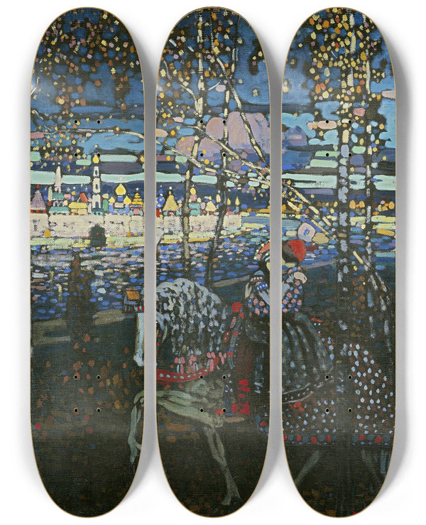 Triptych art skateboard deck of Wassily Kandinsky Riding Couple by Wassily Kandinsky (1866-1944)