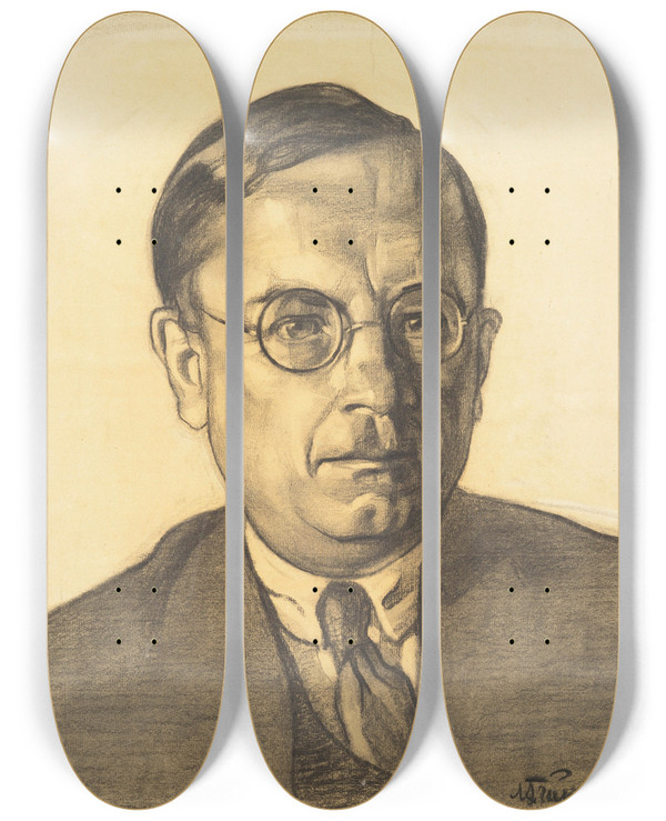 Triptych art skateboard deck of Nikolai Triik Hugo Raudsepa Portree by Nikolai Triik (1884-1940)