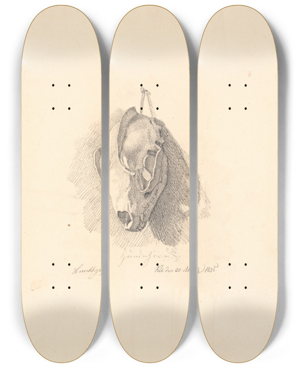 Triptych art skateboard deck of Johan Thomas Lundbye Hundekranium by Johan Thomas Lundbye (1818-1848)