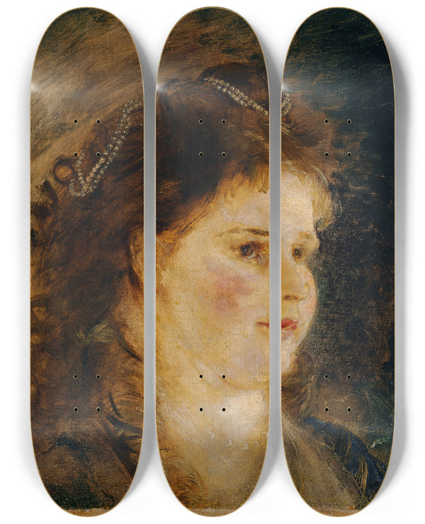 Triptych art skateboard deck of Anton Romako Mdchen Mit Perlenkette Im Haar by Anton Romako (1832-1889)