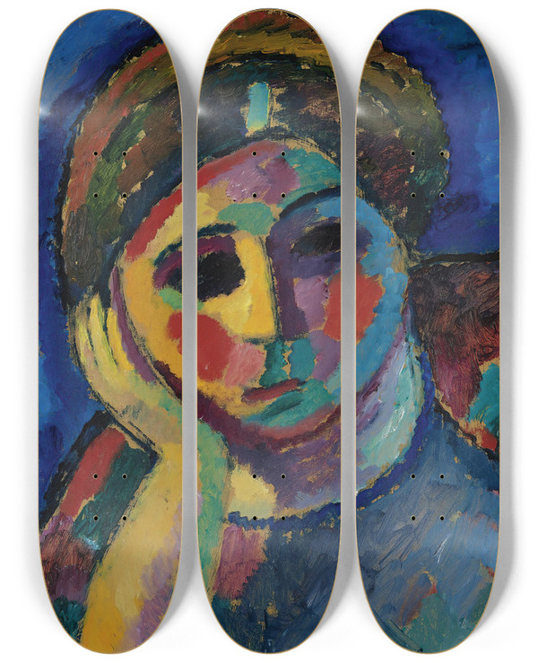 Triptych art skateboard deck of Alexej Von Jawlensky The Thinking Woman by Alexej Von Jawlensky (1864-1941)
