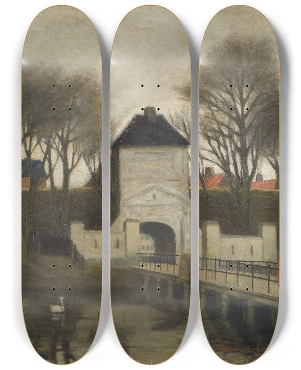Triptych art skateboard deck of Johan Rohde View Of Kastellet Copenhagen by Johan Rohde (1856-1935)