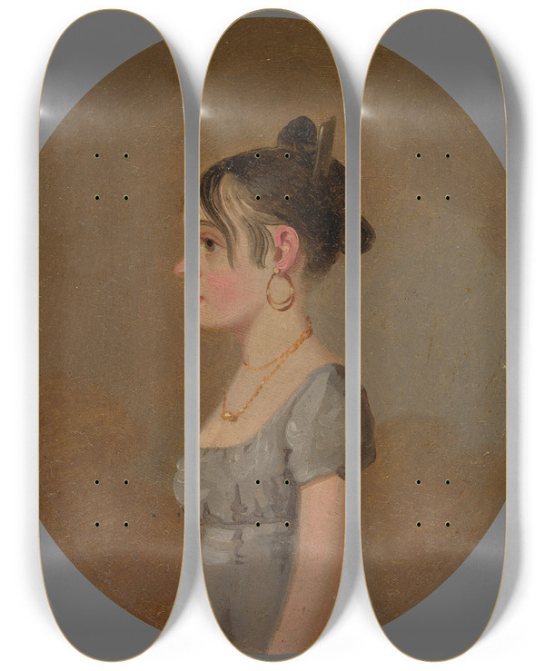 Triptych art skateboard deck of Jacob Eichholtz Miss Schaum by Jacob Eichholtz (1776-1842)