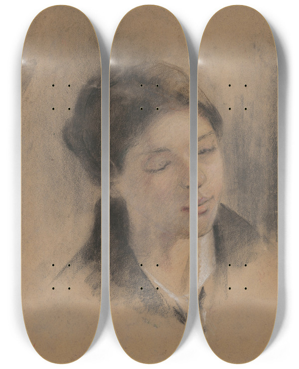Triptych art skateboard deck of Udovt Ordk Head Of A Girl by udovt ordk (1865-1937)