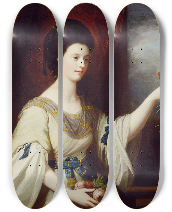 Triptych art skateboard deck of Benjamin West Portrait Of Diana Mary Barker by Benjamin West (1738-1820)