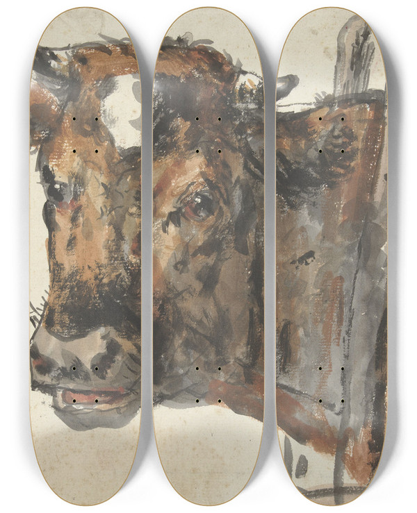 Triptych art skateboard deck of Jan Kobell Ii Kop Van Een Koe by Jan Kobell Ii (1778-1814)
