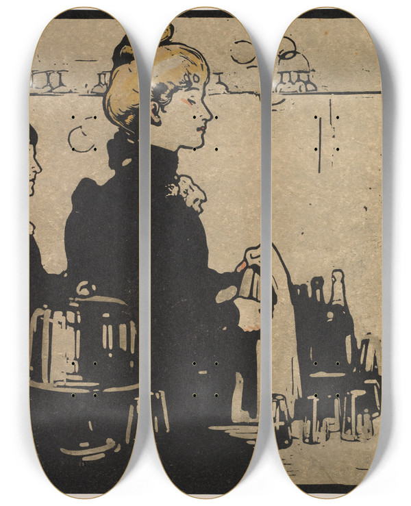 Triptych art skateboard deck of William Nicholson Barmaid_2 by William Nicholson (1872-1949)