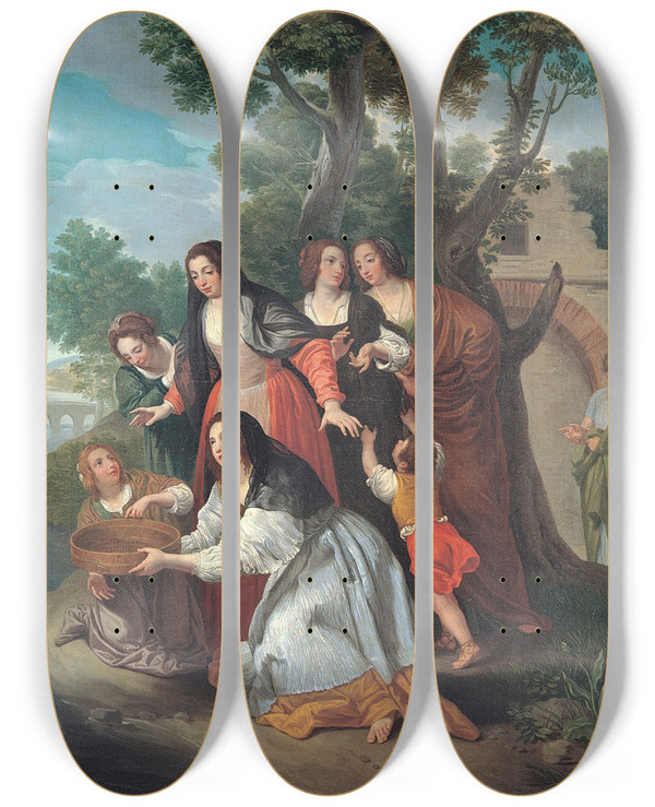 Triptych art skateboard deck of Domenico Corvi The Vestal Tuccia by Domenico Corvi (1721-1803)