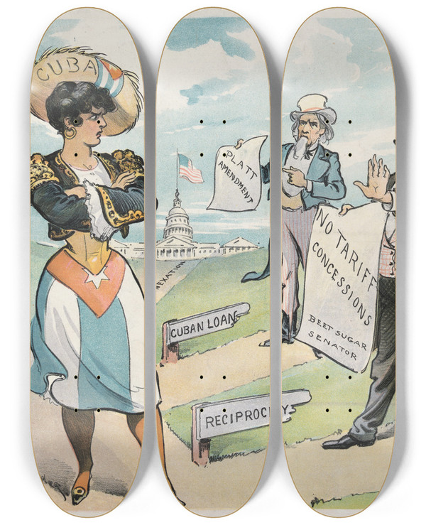 Triptych art skateboard deck of Udo Keppler Cubas Choice by Udo Keppler (1872-1956)