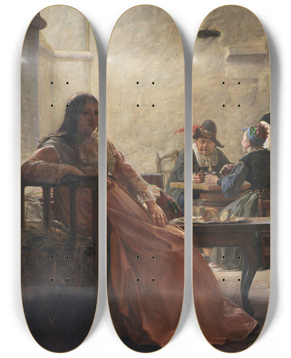 Triptych art skateboard deck of Kristian Zahrtmann Leonora Christina In Prison_1 by Kristian Zahrtmann (1834-1912)