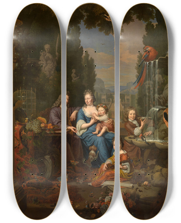 Triptych art skateboard deck of Michiel Van Musscher The Artist And His Family by Michiel Van Musscher (1645-1705)