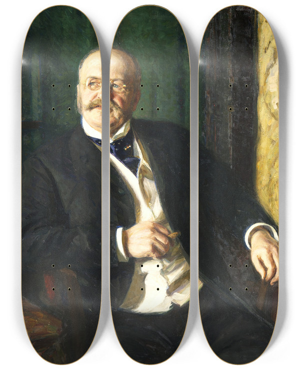 Triptych art skateboard deck of Richard Bergh Julius Caspar Merchant by Richard Bergh (1858-1919)