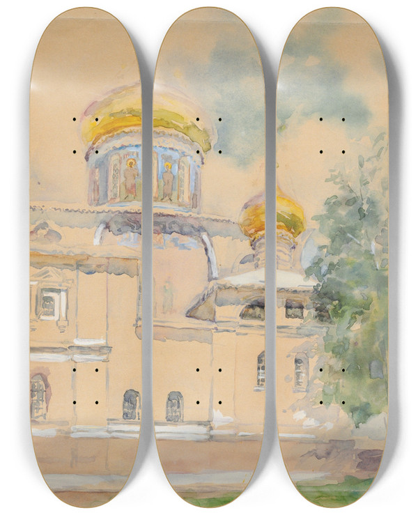 Triptych art skateboard deck of Maria Yakunchikova The Nativity Cathedral Of The Savvinostorozhevsky Monastery Near Zvenigorod by Maria Yakunchikova (1870-1902)