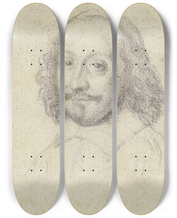 Triptych art skateboard deck of Robert Nanteuil Portrt Des Kardinal Mazarin by Robert Nanteuil (1623-1678)