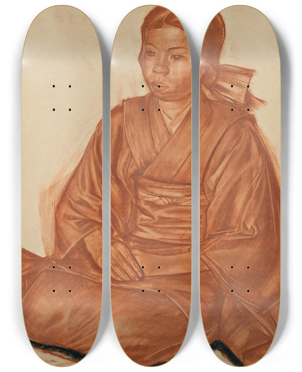 Triptych art skateboard deck of Alexandre Jacovleff Portrait Of A Japanese Girl by Alexandre Jacovleff (1887-1938)