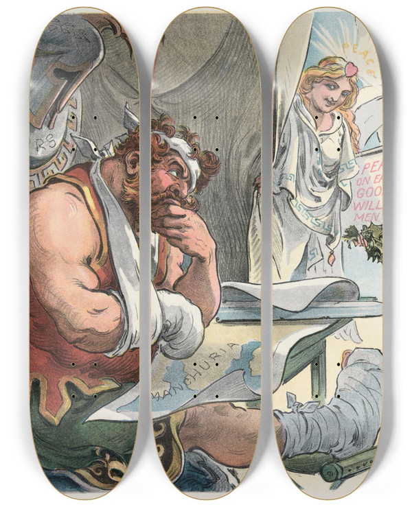 Triptych art skateboard deck of Udo Keppler A Christmas Call by Udo Keppler (1872-1956)