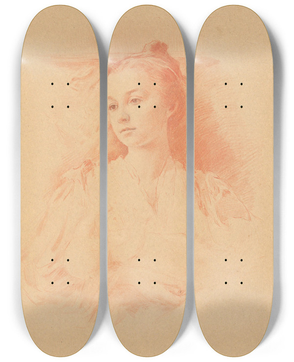 Triptych art skateboard deck of Julian Alden Weir Juliesturgis by Julian Alden Weir (1852-1919)