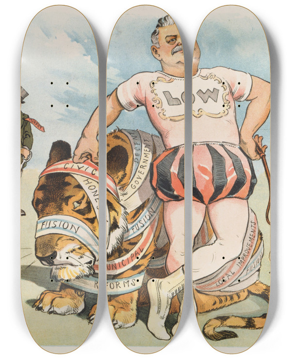 Triptych art skateboard deck of John Samuel Pughe A Tidy Job But by John Samuel Pughe (1870-1909)
