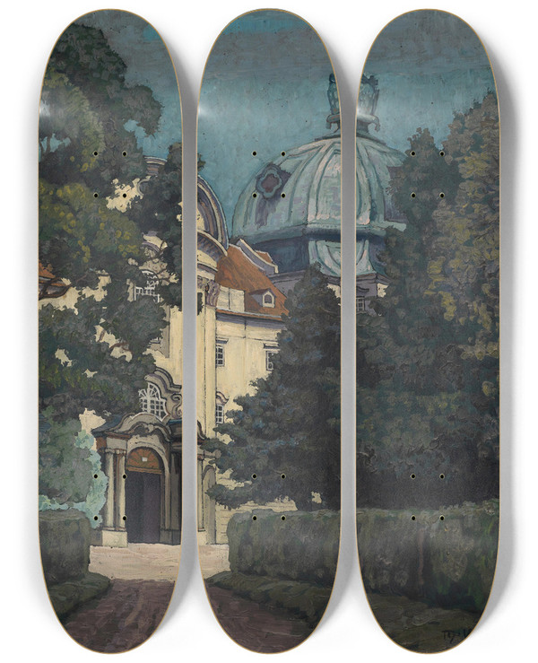 Triptych art skateboard deck of Max Kahrer Stiftsportal Klosterneuburg by Max Kahrer (1878-1937)