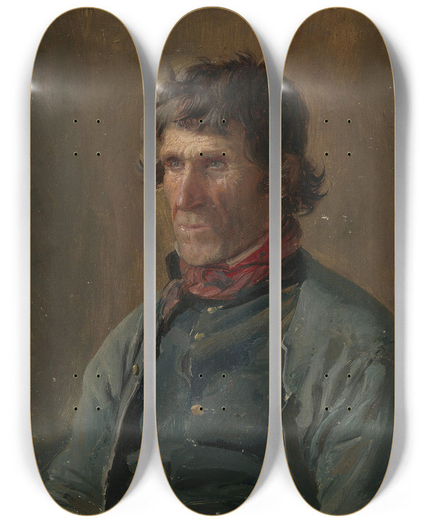 Triptych art skateboard deck of Adolph Tidemand Portrait Of Joseph Steffens From Altenahr by Adolph Tidemand (1814-1876)