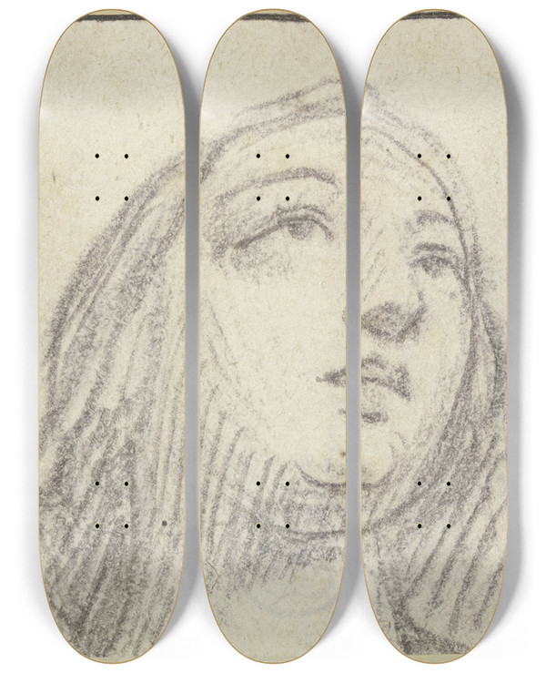 Triptych art skateboard deck of Robert Nanteuil Eine Frau Emporblickend by Robert Nanteuil (1623-1678)