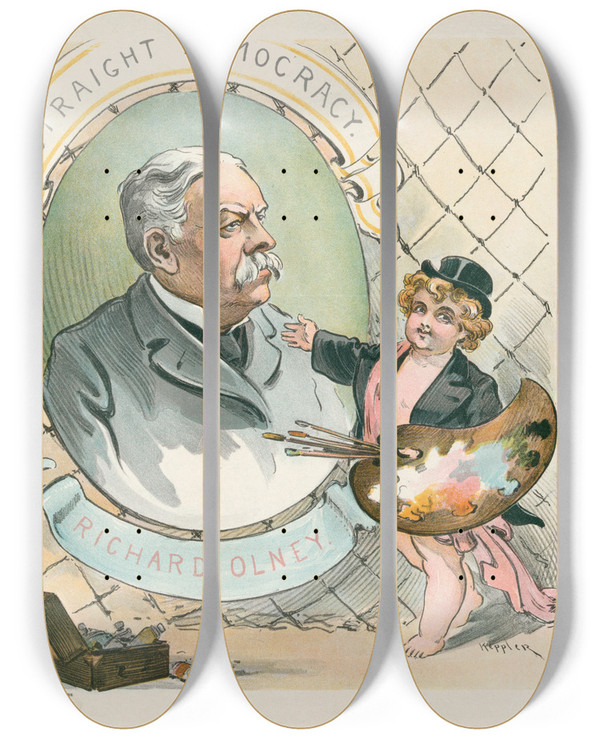 Triptych art skateboard deck of Udo Keppler A Hint To The Democratic Convention by Udo Keppler (1872-1956)