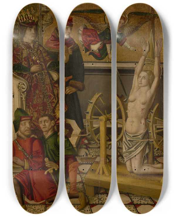 Triptych art skateboard deck of Miguel Ximnez The Martyrdom Of Saintcatherine by Miguel Ximenez (15-)