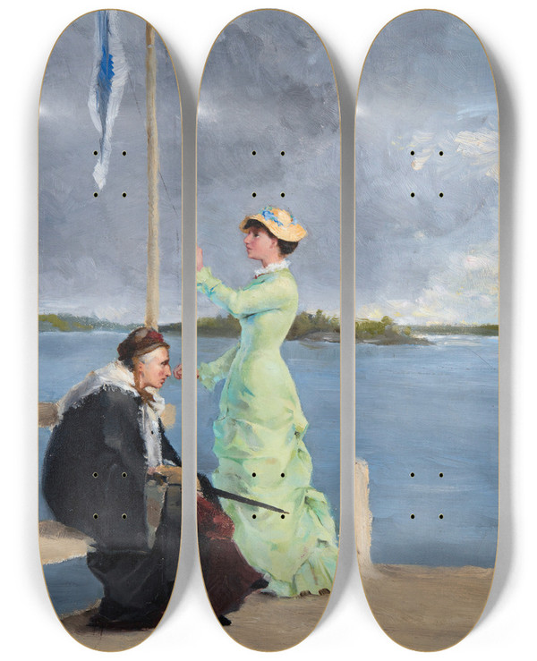 Triptych art skateboard deck of Helene Schjerfbeck On The Jetty by Helene Schjerfbeck (1862-1946)