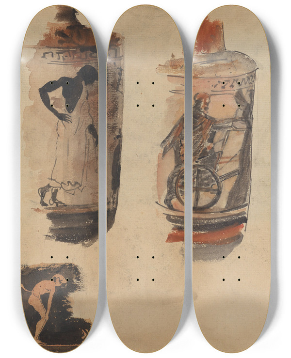 Triptych art skateboard deck of Theo Nieuwenhuis Details Van Griekse Vazen by Theo Nieuwenhuis (1866-1951)