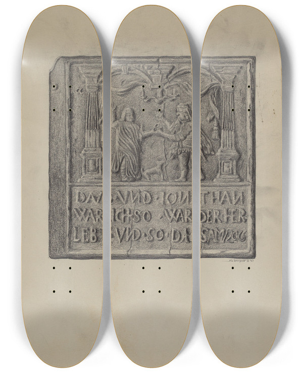 Triptych art skateboard deck of Austin L Davison Pa German Stove Plate_3 by Austin L Davison