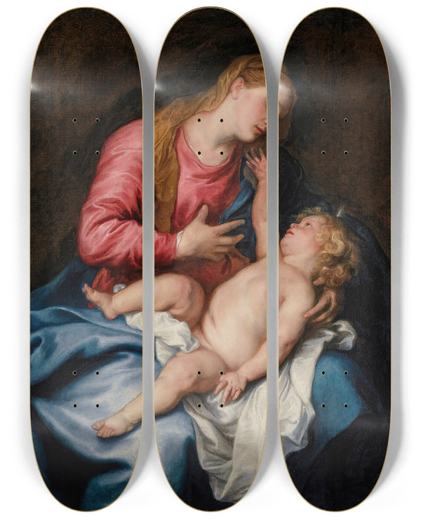 Triptych art skateboard deck of Anthony Van Dyck The Virgin And Child by Anthony Van Dyck (1599-1641)