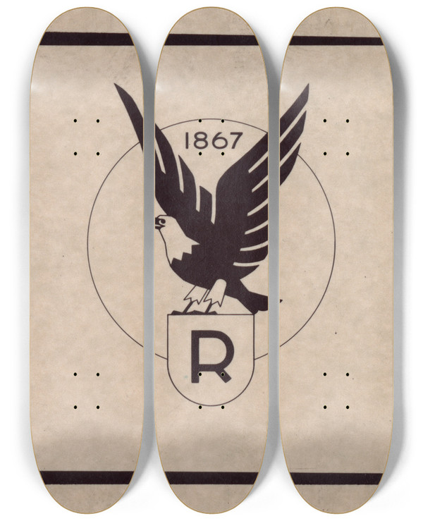 Triptych art skateboard deck of Winold Reiss Logo For Ruppert Beer With Eagle_1 by Winold Reiss (1886-1953)