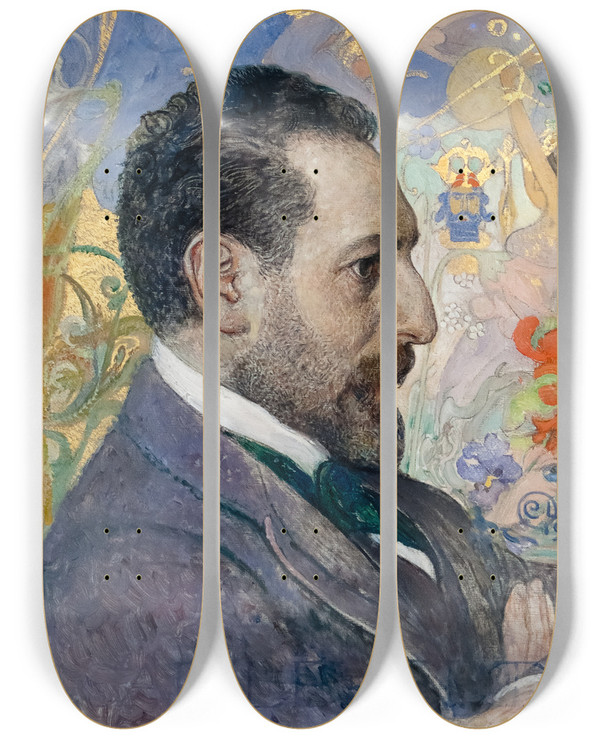Triptych art skateboard deck of Carl Larsson Portrait Of Oscar Levertin by Carl Larsson (1853-1919)