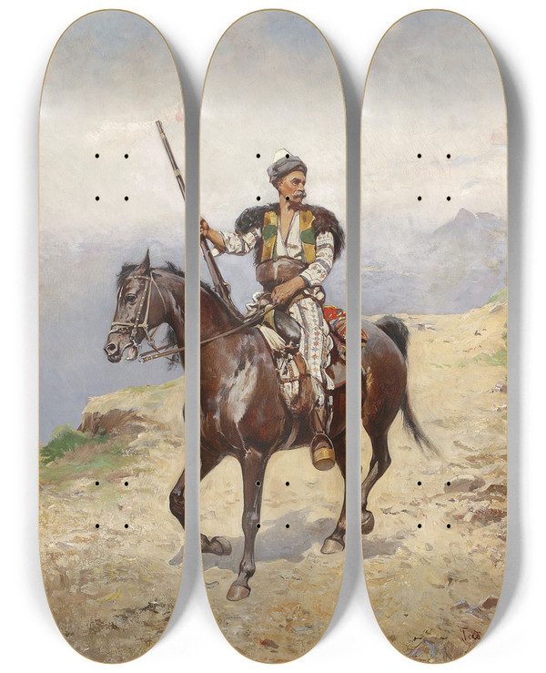 Triptych art skateboard deck of Tadeusz Ajdukiewicz Eastern Horseman by Tadeusz Ajdukiewicz (1852-1916)