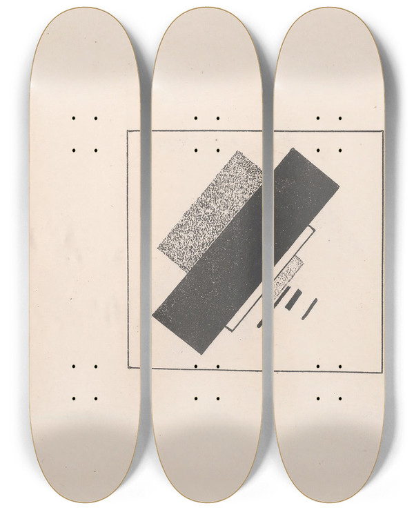 Triptych art skateboard deck of Kazimir Malevich Composition With Four Black One White And Two Grey Elements by Kazimir Malevich (1879-1935)