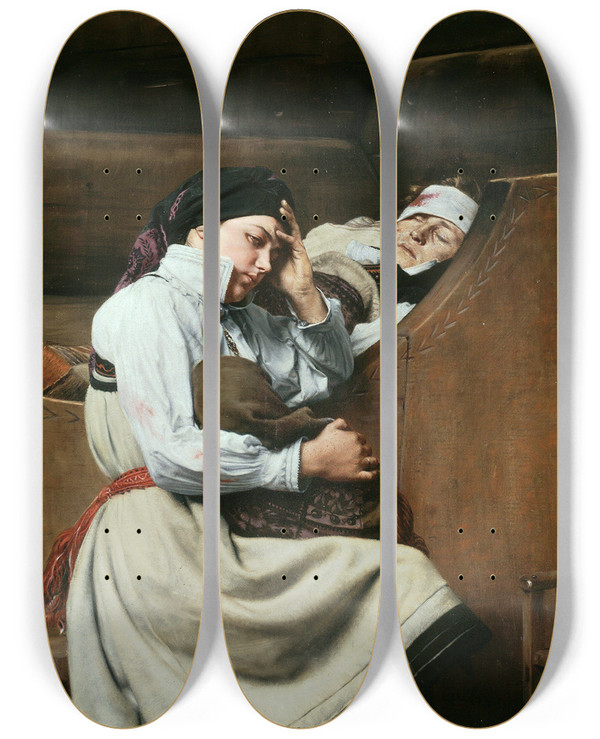 Triptych art skateboard deck of Carl Sundthansen Wounded by Carl Sundt-Hansen (1841-1907)