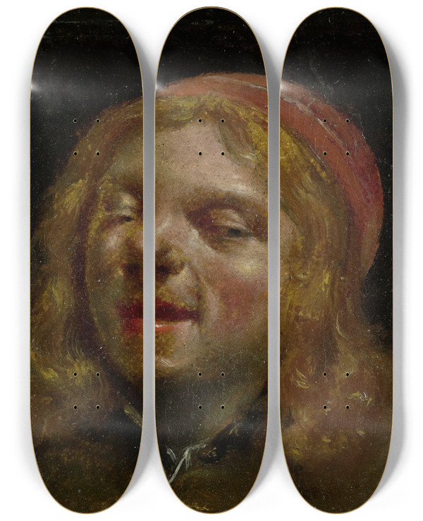 Triptych art skateboard deck of Moses Ter Borch Self Portrait The Socalled Portrait Of Jan Fabus by Moses Ter Borch (1645-1667)