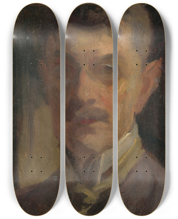 Triptych art skateboard deck of Udovt Pitthordt Selfportrait by udovt Pitthordt (1860-1946)