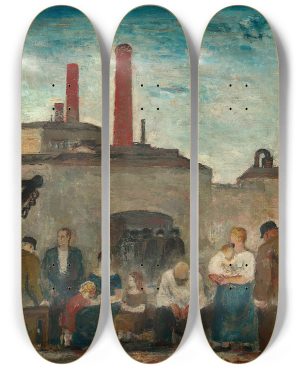 Triptych art skateboard deck of Wilhelm Thny Arbeiterkammer by Wilhelm Thony (1888-1949)