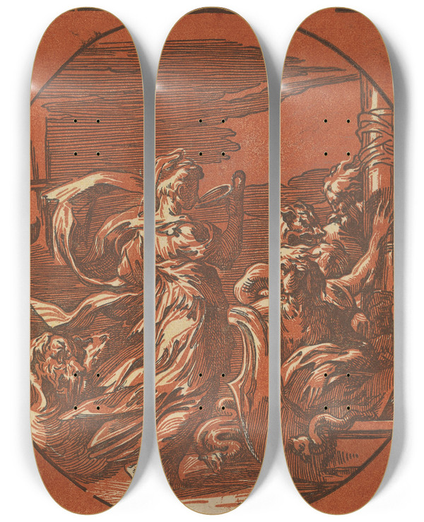 Triptych art skateboard deck of After Parmigianino Circe by After Parmigianino (1503-1540)
