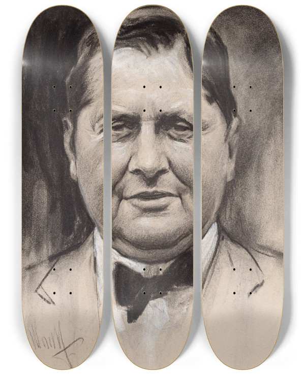 Triptych art skateboard deck of Samuel Johnson Woolf William Wrigley Jr by Samuel Johnson Woolf (1880-1948)