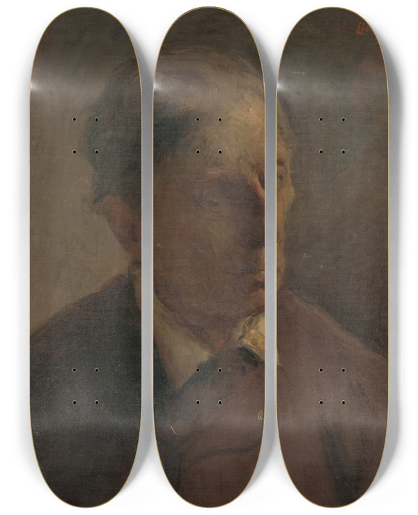 Triptych art skateboard deck of Elemr Halszhradil Head Study Of A Man by Elemir Halasz Hradil (1873-1948)