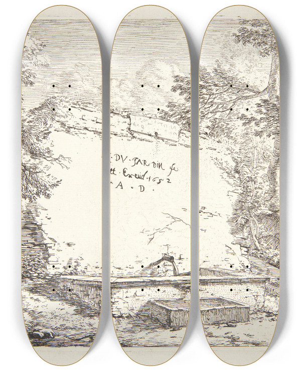 Triptych art skateboard deck of Karel Dujardin Fontne Titelblad by Karel Dujardin (1622-1678)