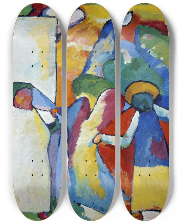Triptych art skateboard deck of Wassily Kandinsky Improvisation 6 African by Wassily Kandinsky (1866-1944)