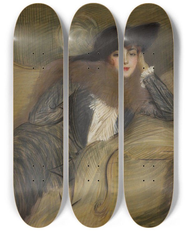 Triptych art skateboard deck of Paul Csar Helleu Camara by Paul Cesar Helleu (1859-1927)