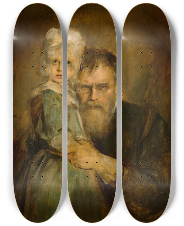 Triptych art skateboard deck of Franz Von Lenbach Selbstbildnis Mit Tochter Marion by Franz Von Lenbach (1836-1904)